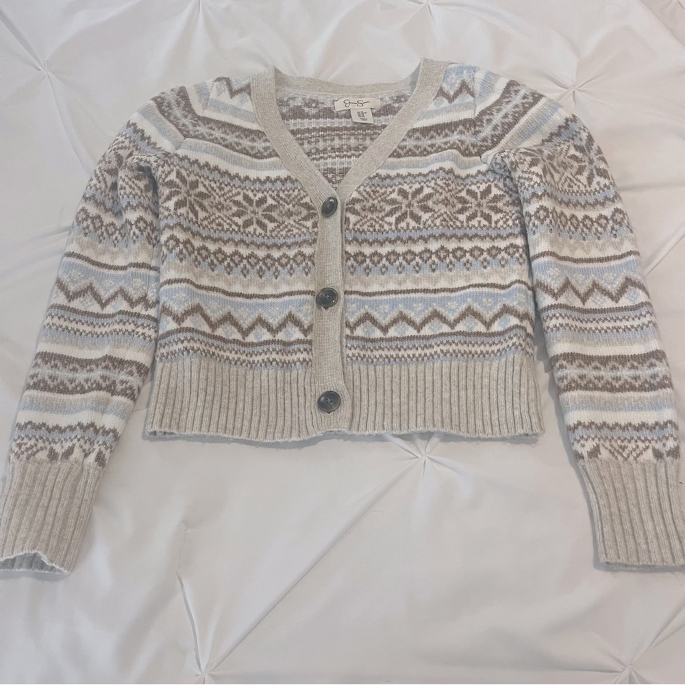 Jessica Simpson Beige Blue Brown Patterned Cardigan XS - Picture 10 of 11